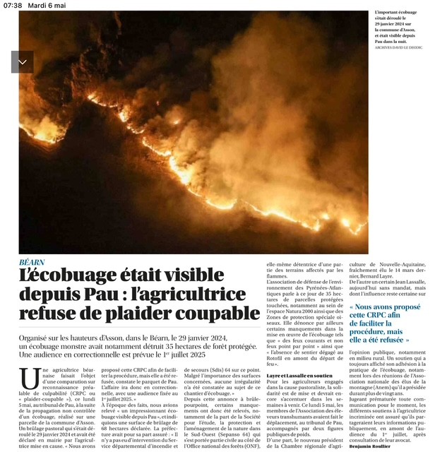 L'écobuage était visible depuis Pau : l'agricultrice refuse de plaider coupable