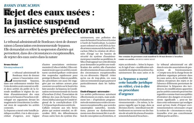 Rejet des eaux usées : la justice suspend les arrêtés préfectoraux